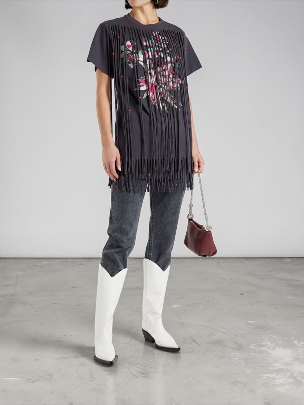 ISABEL MARANT
Fringed embroidered cotton-jersey T-shirt